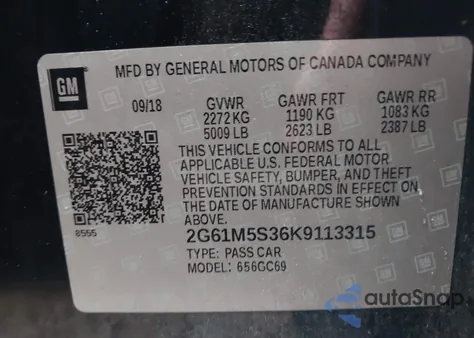 2019 Cadillac Xts Luxury из США, поврежденный, VIN 2G61M5S36K9113315